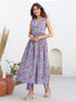 Janasya Women's Blue Pure Cotton Floral Printed A-line Kurta Pant Set
